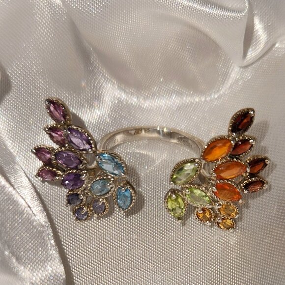 ShopLC Multi Gemstone Cluster Rainbow Open Band Sterling Silver Ring sz-5 - Picture 5 of 6